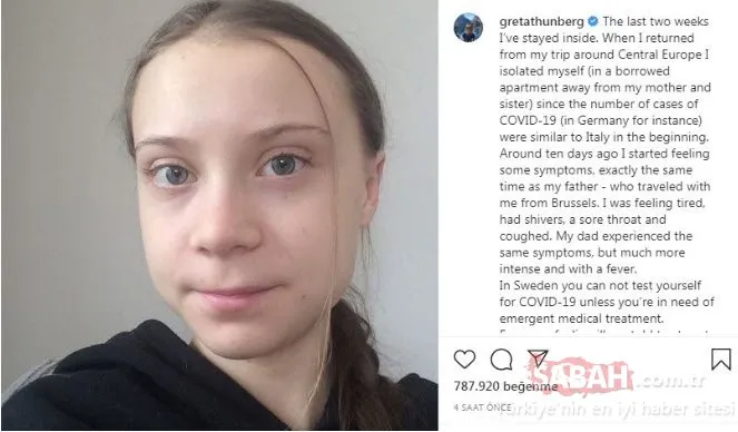 Greta Thunberg’den son dakika Corona virüsü açıklaması! 17 yaşındaki iklim aktivisti Greta Thunberg Corona virüsü karantinasında