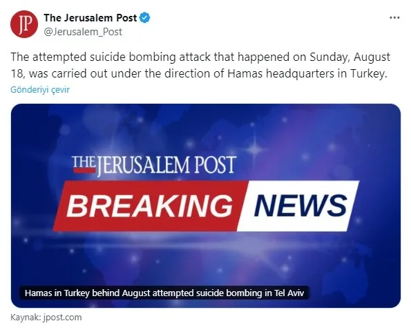 İsrail basınında Türkiye için alçak operasyon! Siyonistlerin yeni oyunu: Hamas bahanesiyle açık hedef gösterdiler!