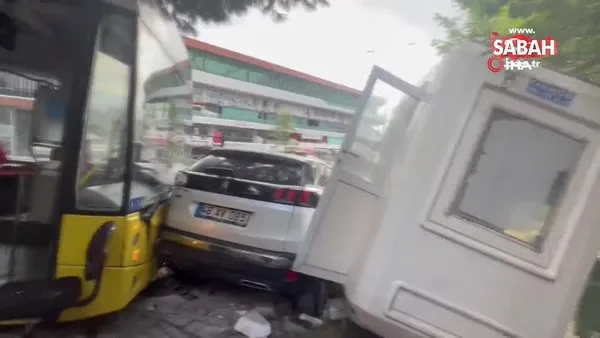 Başakşehir’de İETT otobüsü önce arabaya, sonra güvenlik kulübesine çarptı | Video