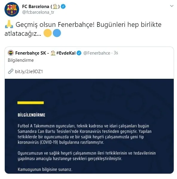 Fenerbahçe’nin corona virüsü açıklaması sonrası spor camiasından mesajlar peş peşe geldi