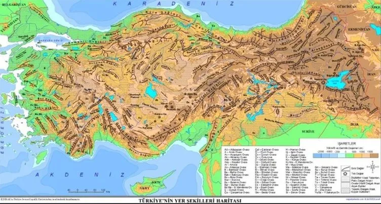 Türkiye Dilsiz Haritası Fiziki - Renksiz ve Renkli Boş Dilsiz Türkiye Haritası ile Dağlar, Ovalar, Akarsular, Göller