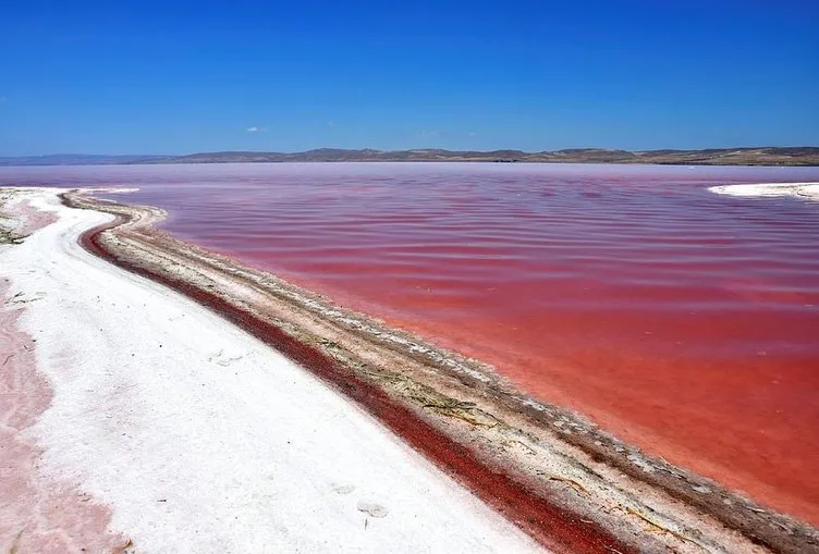Tuz gölü kırmızı beyaza döndü