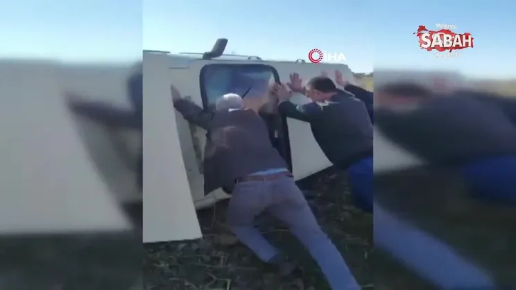 Vatandaşlar takla atan aracı elleriyle düzelterek yaralıyı kurtardı | Video