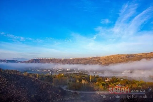 Elazığ’ın tarihi ilçesi Palu’da sonbahar ve sis güzelliği