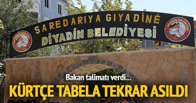 Diyadin Belediyesinin Kürtçe tabelası tekrar asıldı