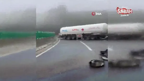 Yoldan çıkan tanker karşı şeride geçti yol trafiğe kapandı | Video