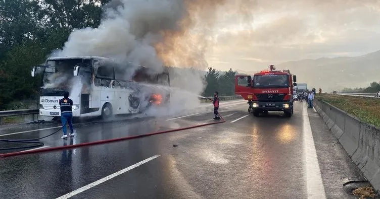 Anadolu Otoyolu’nda yanan otobüs kullanılamaz hale geldi