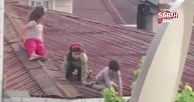 İstanbul’da binanın çatısındaki çocukların yürekleri ağızlara getirdiği anlar kamerada | Video