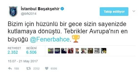 Fenerbahçeye tebrik yağmuru