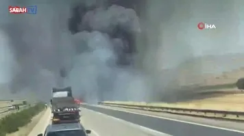 Seyir halindeki tır alev alev yandı