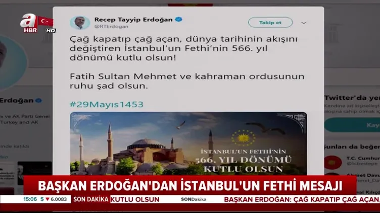 Cumhurbaşkanı Erdoğan'dan Fetih mesajı