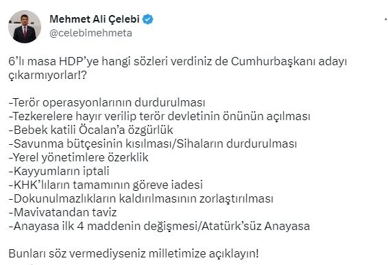 6'lı koalisyon HDP'ye hangi sözleri verdi? AK Partili isim 10 maddede sıraladı: Milletimize açıklayın
