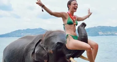 Rabia Soytürk filin burnuna oturdu! Rabia Soytürk’ün fille pozları olay oldu