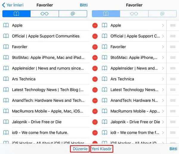 iPhone Safari'de Favoriler nasıl gizlenir?