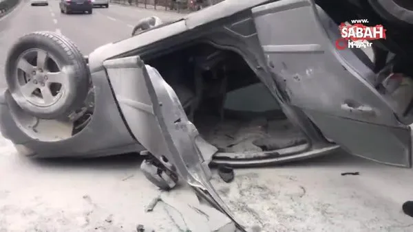 İstanbul Unkapanı'nda kontrolden çıkan otomobil ters döndü