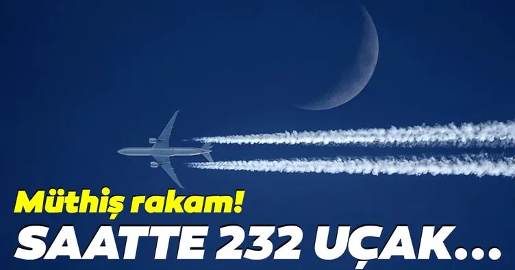 Türk hava sahasını saatte 232 uçak kullandı