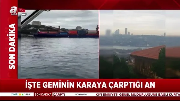 İstanbul Boğazı'nda dehşet anları! Dev geminin yaya yoluna çıktığı anlar kamerada...