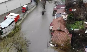 İstanbul Sarıyer’de dere taştı, sular altında kalan mahalle havadan görüntülendi