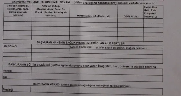 e devlet aile gelir belgesi formu