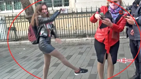 İstanbul İstiklal Caddesi'nde maske cezası kesilen Rus kadından ilginç dans şovu kamerada | Video