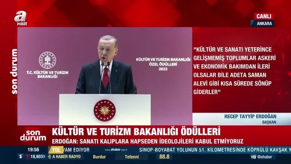 SON DAKİKA | Başkan Erdoğan'dan Kültür ve Turizm Bakanlığı Ödülleri Töreni'nde önemli açıklamalar | Video