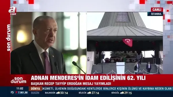 Adnan Menderes'in idam edilişinin 62. yılı. Başkan Erdoğan mesaj yayınladı