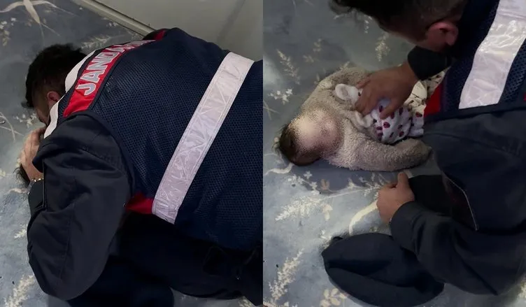 Jandarma kalbi duran bebeği kurtardı: Kalp masajı ve suni teneffüs yaptı!