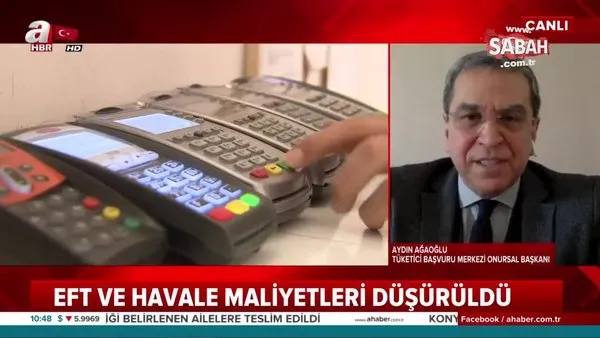 Tüketici Merkezi Onursal Başkanı Aydın Ağaoğlu EFT ve havale indirimini A Haber’e değerlendirdi