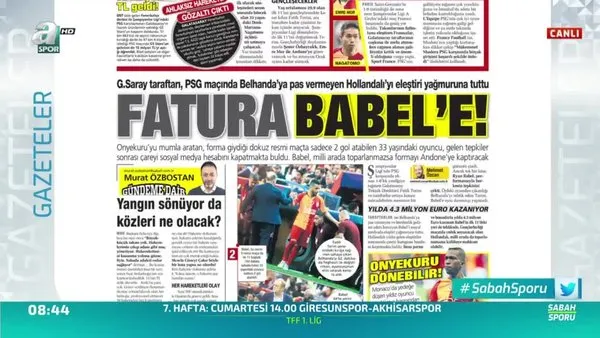 Galatasaray'da PSG Maçının Faturası Babel'e Kesildi! / A Spor / Sabah Sporu / 03.10.2019