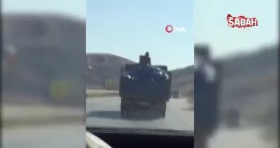 Kırıkkale’de kamyon kasasında şaşkına çeviren tehlikeli yolculuk | Video
