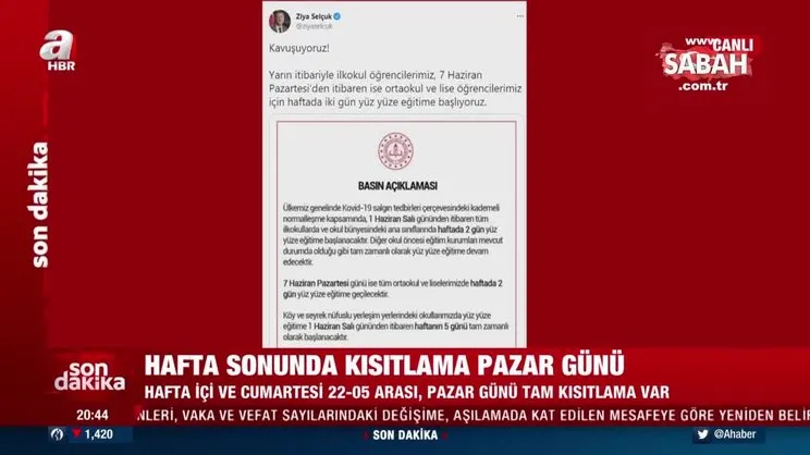 Son dakika: Milli Eğitim Bakanı Ziya Selçuk'tan yüz yüze eğitim açıklaması | Video