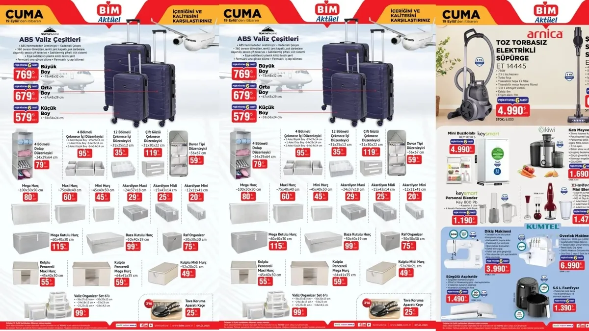 YENİ HAFTA! 19-23 Eylül BİM aktüel kataloğu ve fiyat listesi Salatalık turşusu, zeytinyağı, dikiş makine, saç düzleştirici...