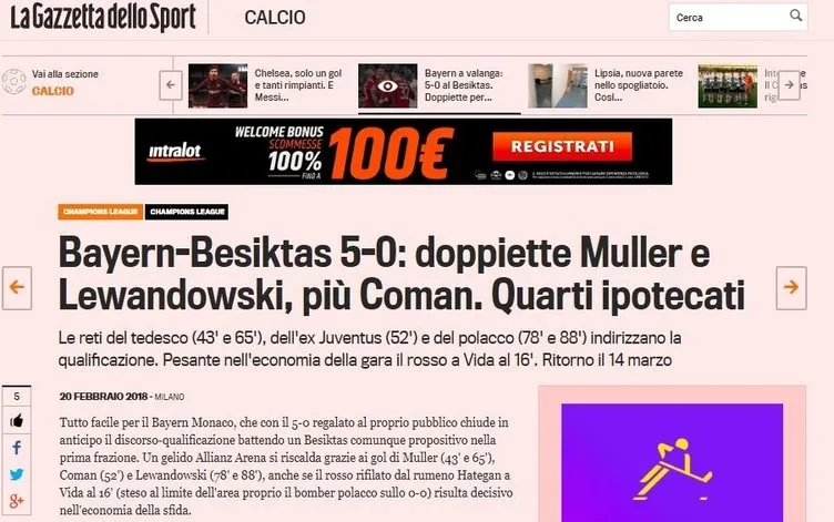 Avrupa basınında Bayern Münih-Beşiktaş manşetleri