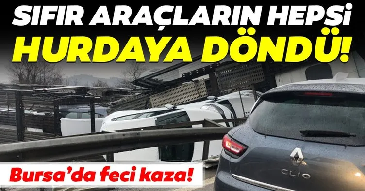 Bursa’da tır devrildi, sıfır kilometre araçlar hurdaya döndü!
