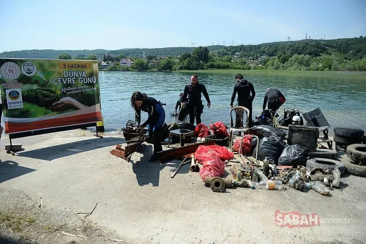 Gönüllü dalgıçların Sapanca Gölü’nden çıkardıkları atıklar görenleri şaşkına çevirdi