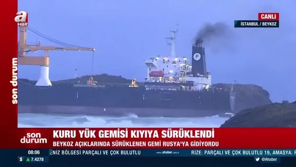 İstanbul'da şiddetli fırtına! Kuru yük gemisi kıyıya sürüklendi | Video