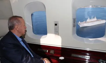Başkan Erdoğan TCG Anadolu Gemisi’ni havadan inceledi