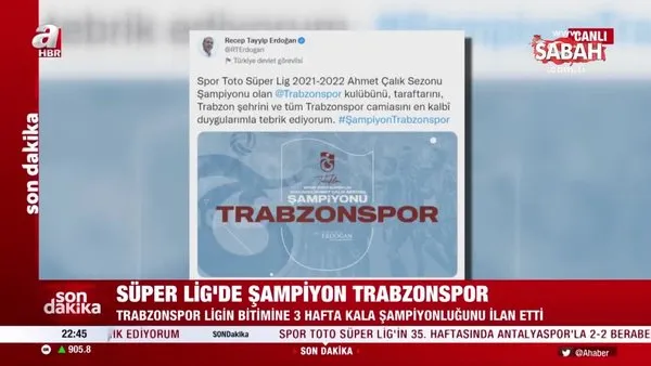 Son dakika: Başkan Erdoğan Şampiyon Trabzonspor'u tebrik etti | Video