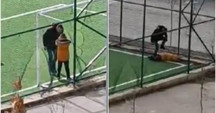 Erzurum’da sokak ortasında oğlunu dövdü