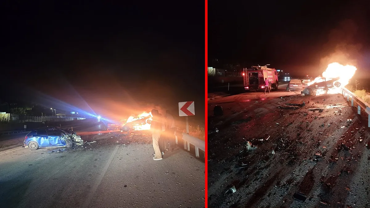 Kayseri'de meydana gelen trafik kazasında alev alan otomobil