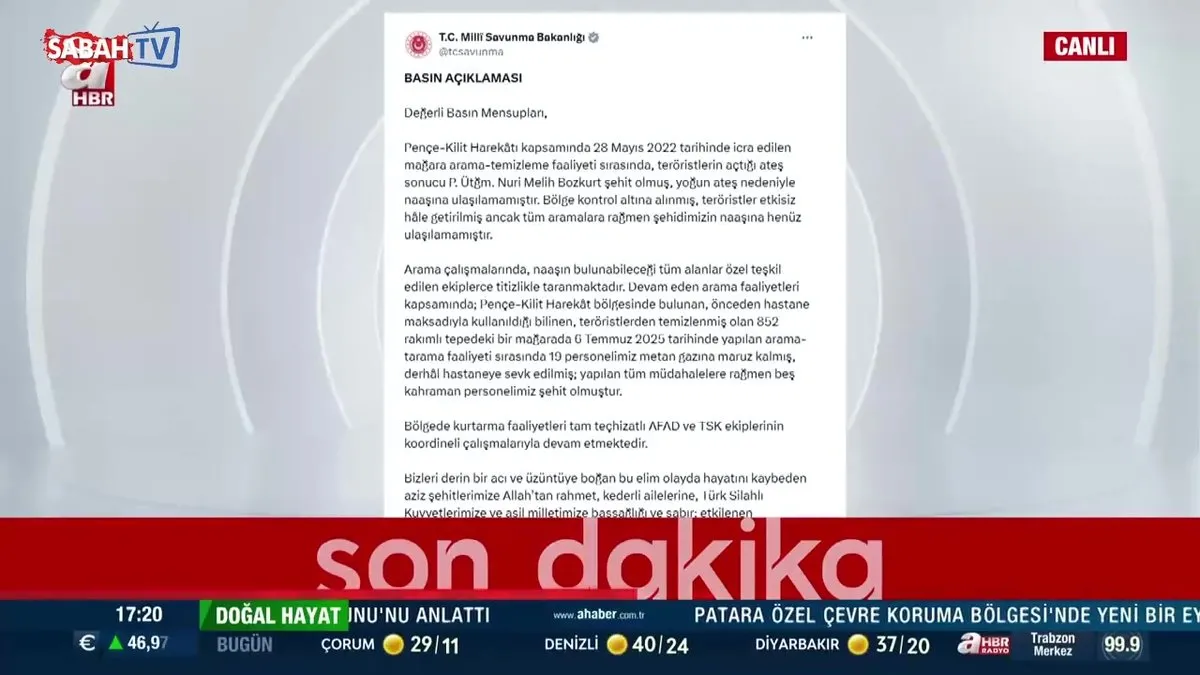 Kuzey Irak'ta metan gazı zehirlenmesi: 5 askerimiz şehit oldu