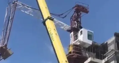 Niğde’de vinç operatörünün zor anları: Havada asılı kaldı! #nigde