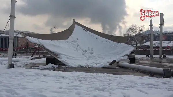 Kar ağırlığını kaldıramayan brandalar çöktü, direkler yıkıldı | Video