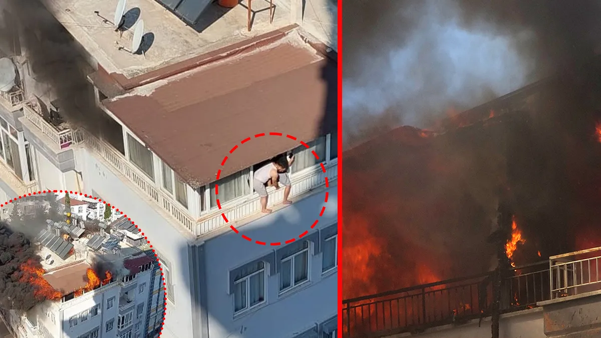 Antalya'da 5 katlı apartmanın teras katında çıkan yangın.