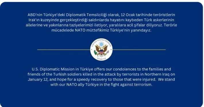 Terör örgütü PKK/YPG’nin sponsoru ABD’den iki yüzlü paylaşım: Şehitlerimiz için taziye mesajı yayınladılar!
