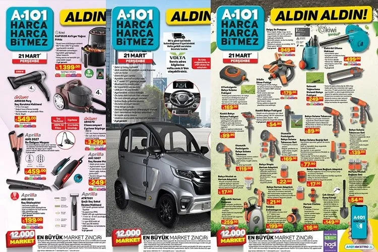 A101 KATALOG 21 Mart Perşembe: Elektrikli araç, airfryer, süpürge… İşte 3 sayfalık A101 aktüel ürünler kataloğu