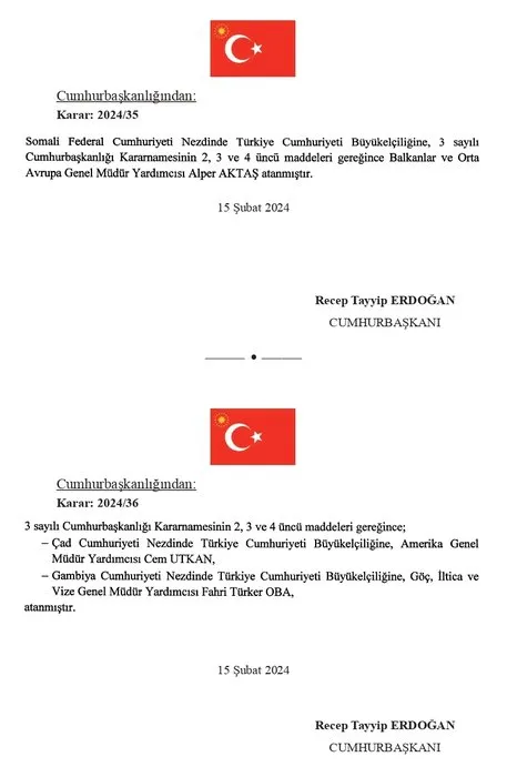 SON DAKİKA | Başkan Erdoğan imzaladı: Büyükelçi atamaları Resmi Gazete’de