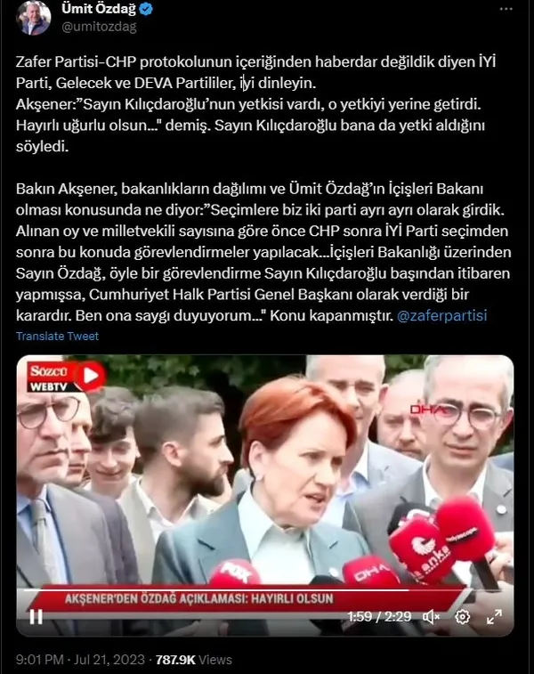 1690013983353.jpg Ümit Özdağ'dan muhalefeti karıştıran 'gizli protokol' ile ilgili yeni açıklama! Meral Akşener videosu yayınladı: Konu kapanmıştır