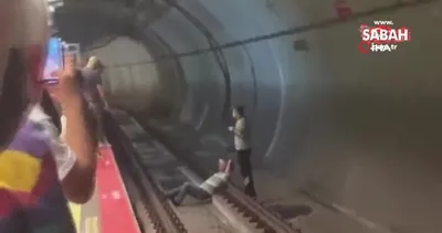 Keyif yapar gibi metro raylarına uzandı | Video