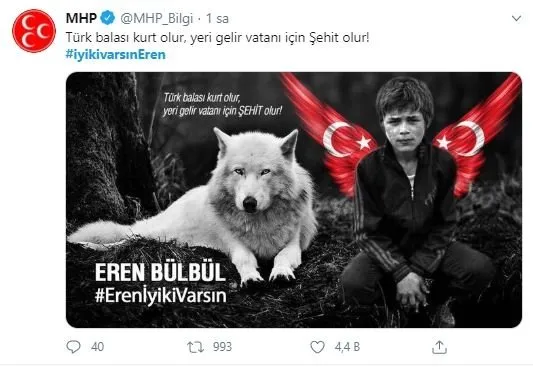 Eren Bülbül unutulmadı: Seni şehit eden alçağın cenazesine giden milletvekili için sözde ‘demokrasi’ yürüyüşü yapanlara inat iyi ki varsın Eren